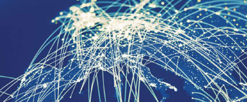 Aerial night time view of globe | CNA Insurance