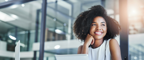 Woman sitting at her desk in an office