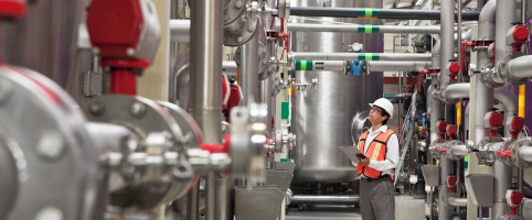 Engineer inspecting a factory