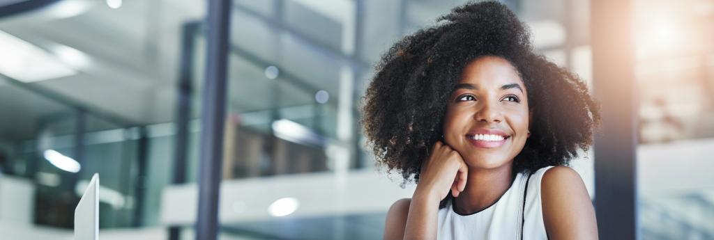 Woman smiling in an office