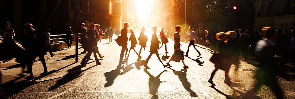 People walking on a street downtown