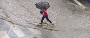 Person walking in the rain with an umbrella